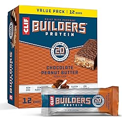 CLIF BUILDERS - Protein Bars - Chocolate Peanut Butter - 20g Protein - Gluten Free 2.4 Ounce, 12 Count
