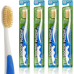 Dr Plotkas Extra Soft Bristle Flossing Toothbrush by Mouthwatchers | Manual Soft Toothbrush for Adults | Ultra Clean Nano Toothbrush | Good for Sensitive Teeth and Gums | Blue, 4 Count