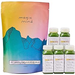 Magic Mind Focus Energy Drink Shots - No Jitters, Stress Relieving, Ashwagandha, Functional Mushrooms, Matcha Green Tea, Vitamin B12, Vitamin C - 2 FL Oz 5 Pack