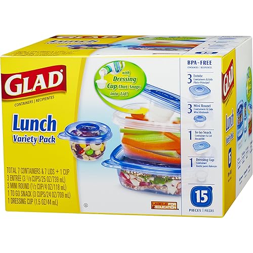 Glad Food Storage Containers, Lunch Variety Pack, 15 Count