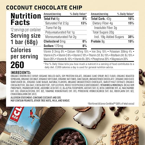 CLIF BAR - Energy Bars - Coconut Chocolate Chip - 2.4 Ounce Protein Bars, 24 Count