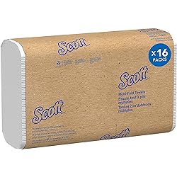 Scott® Multifold Paper Towels 01840, with Absorbency Pockets™, 9.2 x 9.4 sheets, White, Compact Case for Easy Storage, 250 SheetsPack, 16 PacksCase, 4,000 SheetsCase