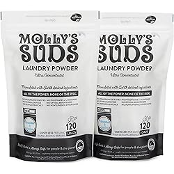 Molly's Suds Unscented Laundry Detergent Powder | Natural Laundry Detergent for Sensitive Skin | Earth-Derived Ingredients, Stain Fighting | 2 Pack 240 Loads Total