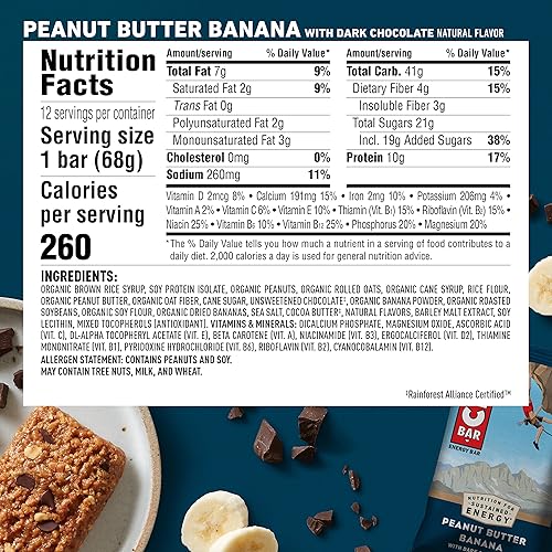 CLIF BARS - Energy Bars - Peanut Butter Banana with Dark Chocolate - Made with Organic Oats - Plant Based Food - Vegetarian - Kosher 2.4 Ounce Protein Bars, 12 Pack Packaging May Vary