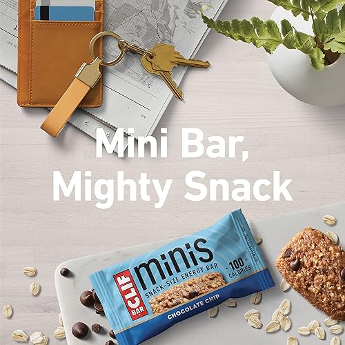 CLIF BARS - Mini Energy Bars - Chocolate Chip - Made with Organic Oats - Plant Based Food - Vegetarian - Kosher 0.99 Ounce Snack Bars, 20 Count