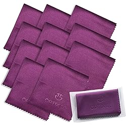 Microfiber Cleaning Cloths 12 Pack 6"x7" in Individual Vinyl Pouches | Glasses Cleaning Cloth for Eyeglasses, Phone, Screens, Electronics, Camera Lens Cleaner Purple