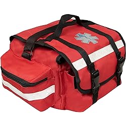 Primacare KB-RO74-R First Responder Bag for Trauma, 17"x9"x7", Professional Multiple Compartment Kit Carrier for Emergency Medical Supplies, Red