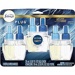 Febreze Plug in Air Fresheners, Ocean, Odor Eliminator for Strong Odors, Scented Oil Refill 3 Count