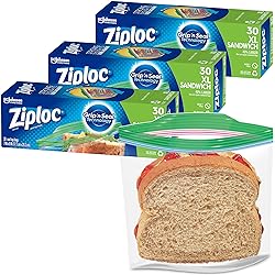Ziploc Sandwich and Snack Bags for On the Go Freshness, Grip 'n Seal Technology for Easier Grip, Open, and Close, 30 Count, Pack of 3 90 Total Bags