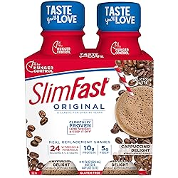 SlimFast Meal Replacement Shake, Original Cappuccino Delight, 10g of Ready to Drink Protein for Weight Loss, 11 Fl. Oz Bottle, 4 Count