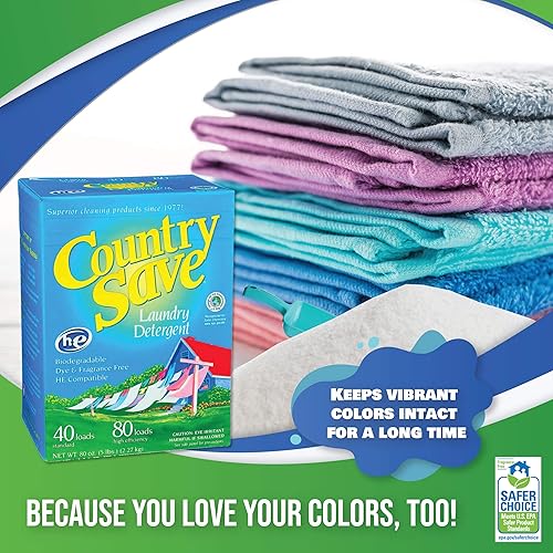 COUNTRY SAVE - Biodegradable Non Toxic Fragrance Free Laundry Detergent Powder - 40 Loads for Regular Washes and 80 Loads for HE Machines - Country Save Laundry Detergent - 4 x 5 lbs 80 oz