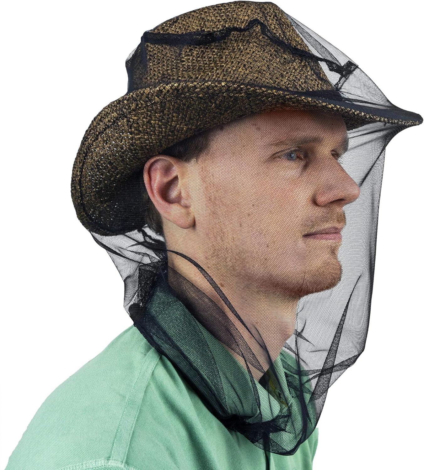 Mosquito Head Net for Insect, Fly & Bug Protection - Quality Mesh Netting for Travel, Camping, Gardening, Safari & Fishing - Fits All Type of Hats for Men & Women Black
