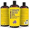 Pure Cold Pressed Grapeseed Oil - Big 32 fl oz Bottle - Non-GMO, Hexane Free, Natural & Lightweight Grape Seed Oil for All Skin Types and Hair - Perfect Carrier Oil for Massage Therapy & Aromatherapy