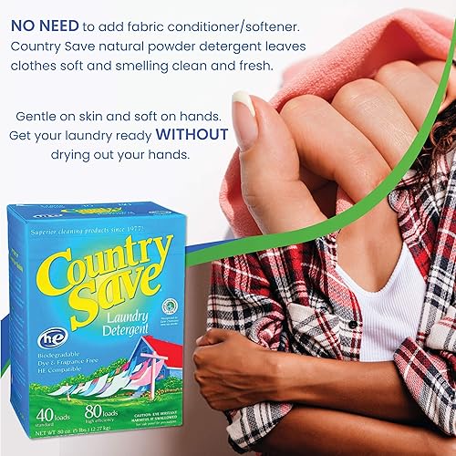 COUNTRY SAVE - Biodegradable Non Toxic Fragrance Free Laundry Detergent Powder - 40 Loads for Regular Washes and 80 Loads for HE Machines - Country Save Laundry Detergent - 4 x 5 lbs 80 oz