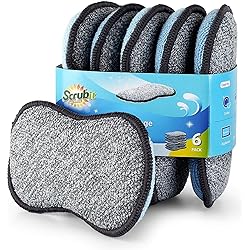 Multi-Purpose Scrub Sponges for Kitchen by Scrub-it - Non-Scratch Microfiber Sponge Along with Heavy Duty Scouring Power - Effortless Cleaning of Dishes, Pots and Pans All at Once 6 Pack , Small