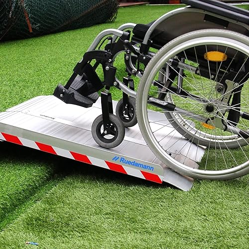 Ruedamann Wheelchair Ramp, Durable Aluminum with 800lbs Load Capacity, Anti-Slip and Foldable Threshold Ramp for Electric Wheelchairs, Heavy Scooters, Curbs, Steps and Stairs, 4 Foot Pack of 1
