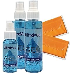 UltraVue Gel Lens Cleaner Kit - 2 x 8oz and 1 x 2oz Eye Glasses Cleaner Gel Spray 2 Microfiber Cleaning Cloths - Safe for All Lenses AR Coated Included, Eyeglasses and Screens - Cobalt