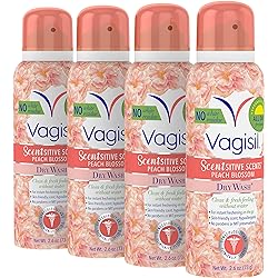 Vagisil Scentsitive Scents Peach Blossom Dry Wash Spray 2.6 oz, 4 Pack