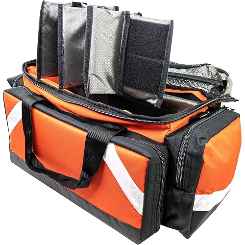 LINE2design Medical Elite Trauma Bag - EMT First Responder Paramedic Bag - Heavy-Duty Zippered Pockets Portable Travel Size EMS Emergency Medical Bag First Aid Equipment Bag Home Health Aides - Orange