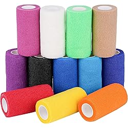 12 Packs Self Adherent Cohesive Wrap Bandages 4 Inches X 5 Yards, First Aid Tape, Elastic Self Adhesive Tape, Athletic, Sports wrap Tape, Vet Wrap, Bandage Wrap for Sports, Wrist,Ankle Rainbow Color