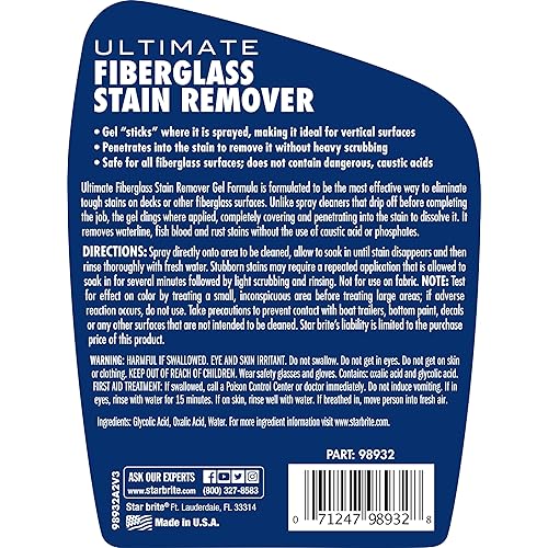 STAR BRITE Ultimate Fiberglass Stain Remover Gel Spray - Gel "Sticks" & Penetrates to Remove Tough Stains Without Heavy Scrubbing