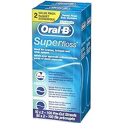 Oral-B Dental Floss for Braces, Super Floss Pre-Cut Strands, Mint, 50 Count, Pack of 2