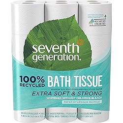 Seventh Generation White Toilet Paper 2-Ply 100% Recycled Paper, 24 Count of 240 Sheets Per Roll, Pack of 2 Packaging May Vary