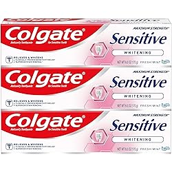 Colgate Whitening Toothpaste for Sensitive Teeth, Enamel Repair and Cavity Protection, Fresh Mint Gel, 6 Ounce Pack of 3