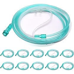 Healva 10 Pack High-Flow Soft Nasal Oxygen Cannula, Standard Connector 6.6 Feet, Green Tubing
