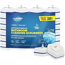 ClassicClean Disposable Prefilled Bathroom Cleaning Scrubbers, Toilet and Bathroom Surfaces, 30 Pack