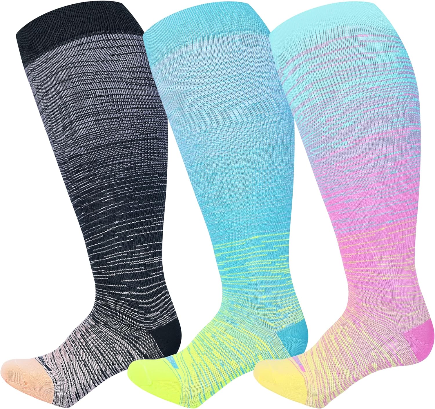 LEVSOX Plus Size Compression Socks for Women Men Wide Calf Extra Large 15-20 mmHg Knee High Support Sock for Nurses Pregnant Travel