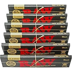 RAW Classic Black King Size Slim Natural Unrefined Ultra Thin 110mm Rolling Papers 6 Packs