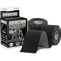2 Pack Kinesiology Tape for Physical Therapy Sports Athletes – Latex Free Elastic, 16ft Water Resistant Kinetic Uncut Kinesiology Tape for Knee Pain, Elbow & Shoulder Muscle - Black