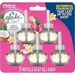 Glade PlugIns Refills Air Freshener, Scented and Essential Oils for Home and Bathroom, Exotic Tropical Blossoms, 3.35 Fl Oz, 5 Count