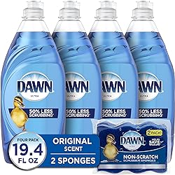 Dawn Ultra Dishwashing Liquid Dish Soap 4x19.4 Fl oz Non-Scratch Sponge 2 Count, Original Scent