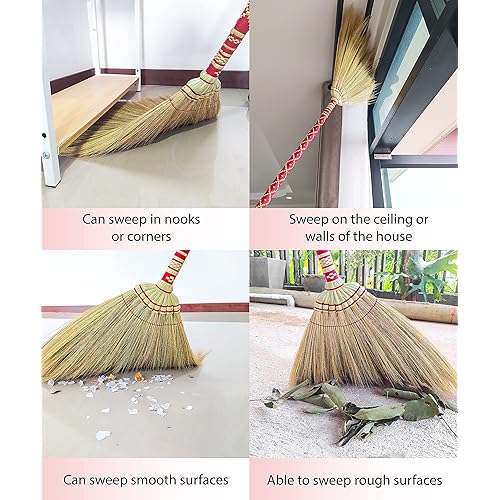 Asian Broom for Cleaning Floor ,Natural Kong Grass Broom,Vintage Retro,Broom Undecorated Wedding Jumping,Thai Broom for Indoor and Outdoor Use - Soft, Large, Wide for Sweeping Garbage Dust