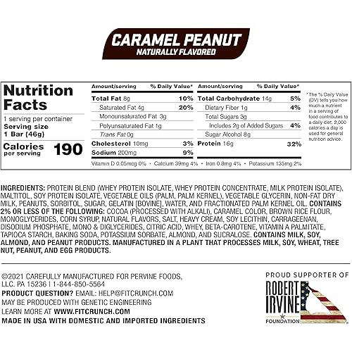 FITCRUNCH Snack Size Protein Bars, Designed by Robert Irvine, World’s Only 6-Layer Baked Bar, Just 3g of Sugar & Soft Cake Core 6 Snack Size Bars, Caramel Peanut