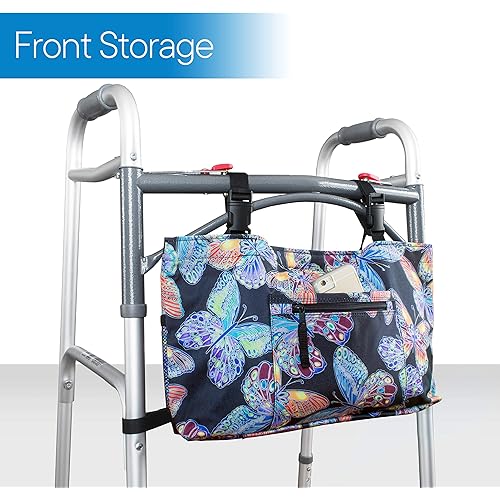 RMS Walker Bag with Soft Cooler - Water Resistant Tote with Temperature Controlled Thermal Compartment, Universal Fit for Walkers, Scooters or Rollator Walkers Vivid Butterfly