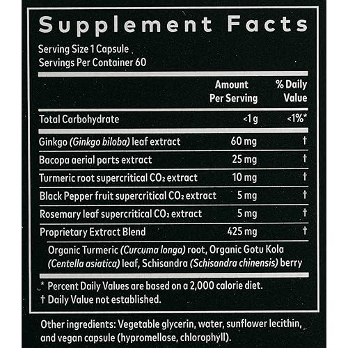 Gaia Herbs Agile Mind - Brain & Cognitive Support Herbal Supplements - with Organic Turmeric Root, Bacopa, Black Pepper, and Ginkgo Biloba - 60 Vegan Liquid Phyto-Capsules 30-Day Supply