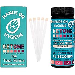 HANDS ON HYGIENE Ketone Urinalysis Test Strips,150 Count, Ideal to Help with Ketogenic, Atkins Diets, Low-Carb Diets and Intermittent Fasting