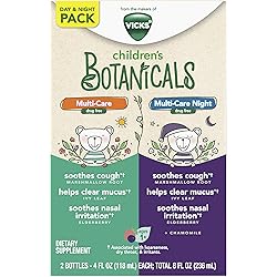 Vicks Children's Botanicals, Day & Night Twin Pack, Elderberry Syrup to Soothe Nasal Irritation, Marshmallow Root to Soothe Cough, Ivy Leaf to Help Clear Mucus, Drug-Free 4 FL OZ Day4 FL OZ Night