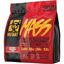 Mutant Mass Weight Gainer Protein Powder – Build Muscle Size and Strength with 1100 Calories – 56 g Protein – 26.1 g EAAs – 12.2 g of BCAAs – 5 lbs – Strawberry Banana