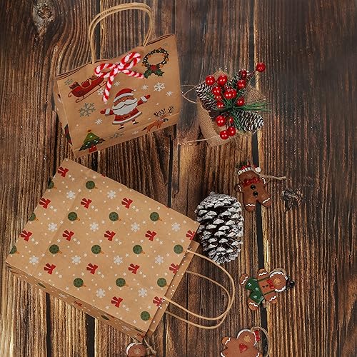 30 PCS Christmas Kraft Gift Bags - with 6 Holiday Classic Christmas Prints - for Christmas Gift Bags, Holiday Gift Box, Classrooms and Party Favors