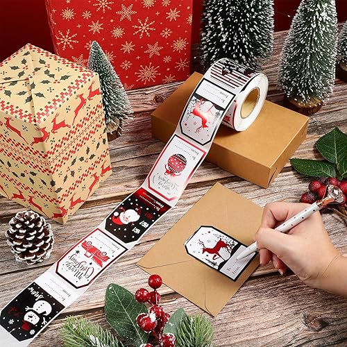300 Pcs Christmas Gift Tags Stickers Self Adhesive Xmas Name Tag Labels Santa Claus Present Stickers Vintage Merry Christmas Gift Wrapping Sticker for Xmas Present Decorations Holiday Party Supplies