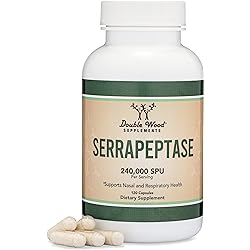 Serrapeptase 240,000 SPU Max Potency 120 Vegan Capsules Proteolytic Enzyme for Sinus, Respiratory and Joint Health Manufactured and Tested in The USA by Double Wood Supplements