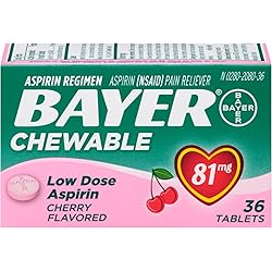 Aspirin Regimen Bayer, 81mg Chewable Tablets, Pain Reliever, Cherry, 36 Count
