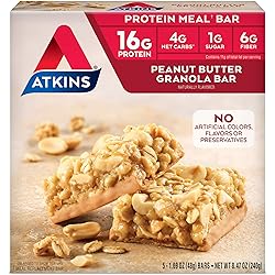 Atkins Peanut Butter Granola Protein Meal Bar. Crunchy and Creamy. Keto-Friendly. 5 Bars