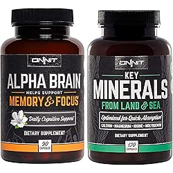 ONNIT Nootropic Wellness Stack - Alpha Brain 90ct Key Minerals 120ct