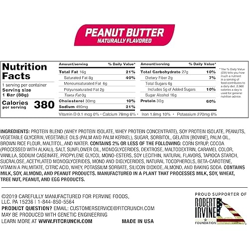 FITCRUNCH Full Size Protein Bars, Designed by Robert Irvine, World’s Only 6-Layer Baked Bar, Just 6g of Sugar & Soft Cake Core 12 Count, Peanut Butter