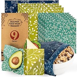 Akeeko Reusable Food Wraps wBeeswax Assorted 9 Packs - Eco-Friendly Reusable Wraps, Biodegradable, Zero Waste, Organic, Sustainable, Plastic-Free Food Storage, 5S, 3M, 1L wAbstract Curves Pattern